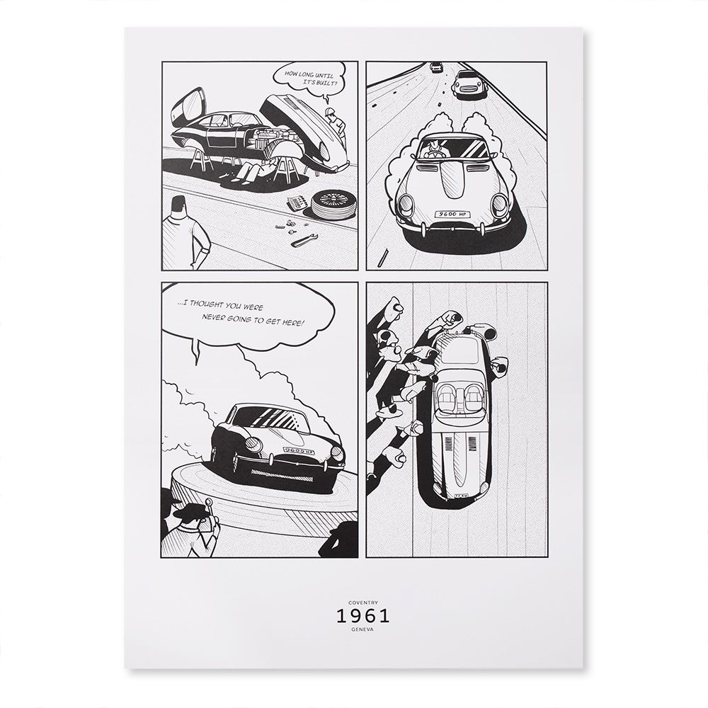 Limited Edition E-Type "Reise nach Genf '61" Skizzen - Kunstdruck (700x500)